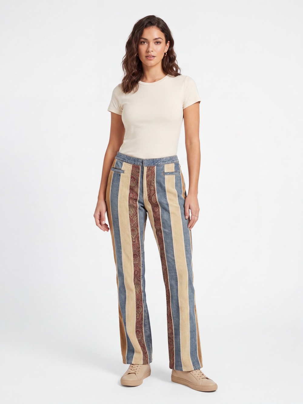 Guess Y2K Corduroy Striped Patchwork Jeans
